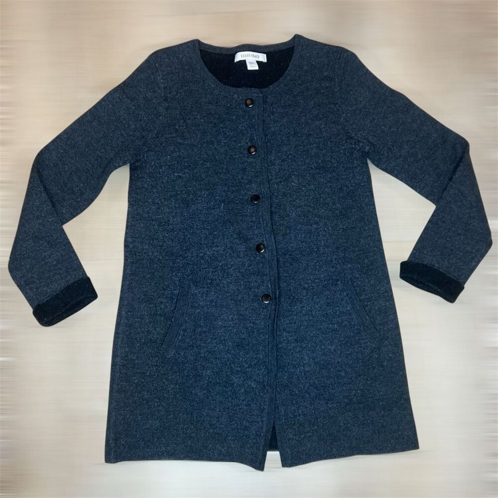 Ellen Tracy, Merino Wool Blend Snap Up Sweater Jacket Swacket, Women’s Medium